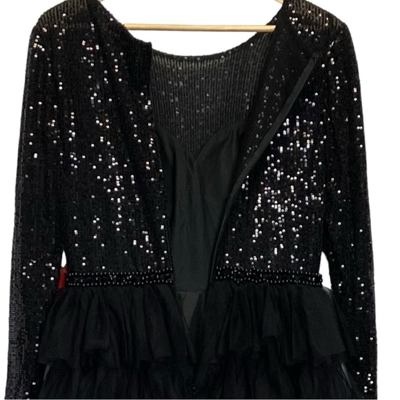 Mac Duggal long sleeve teired ruffle midi dress - Picture 9 of 15